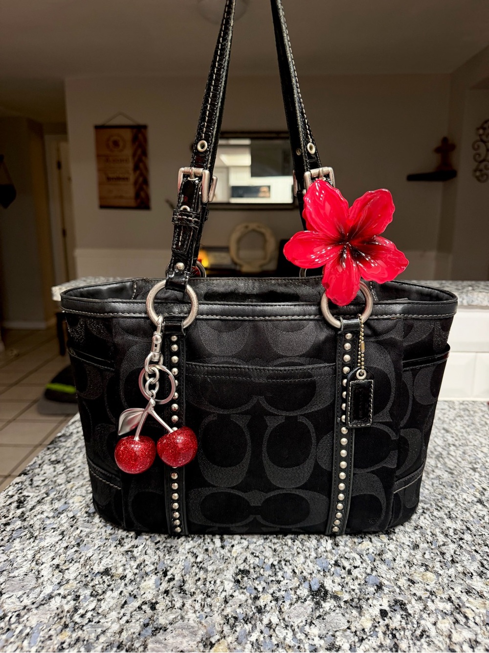 🖤🍒✨ COACH Signature Studded Gallery Tote ✨🍒🖤